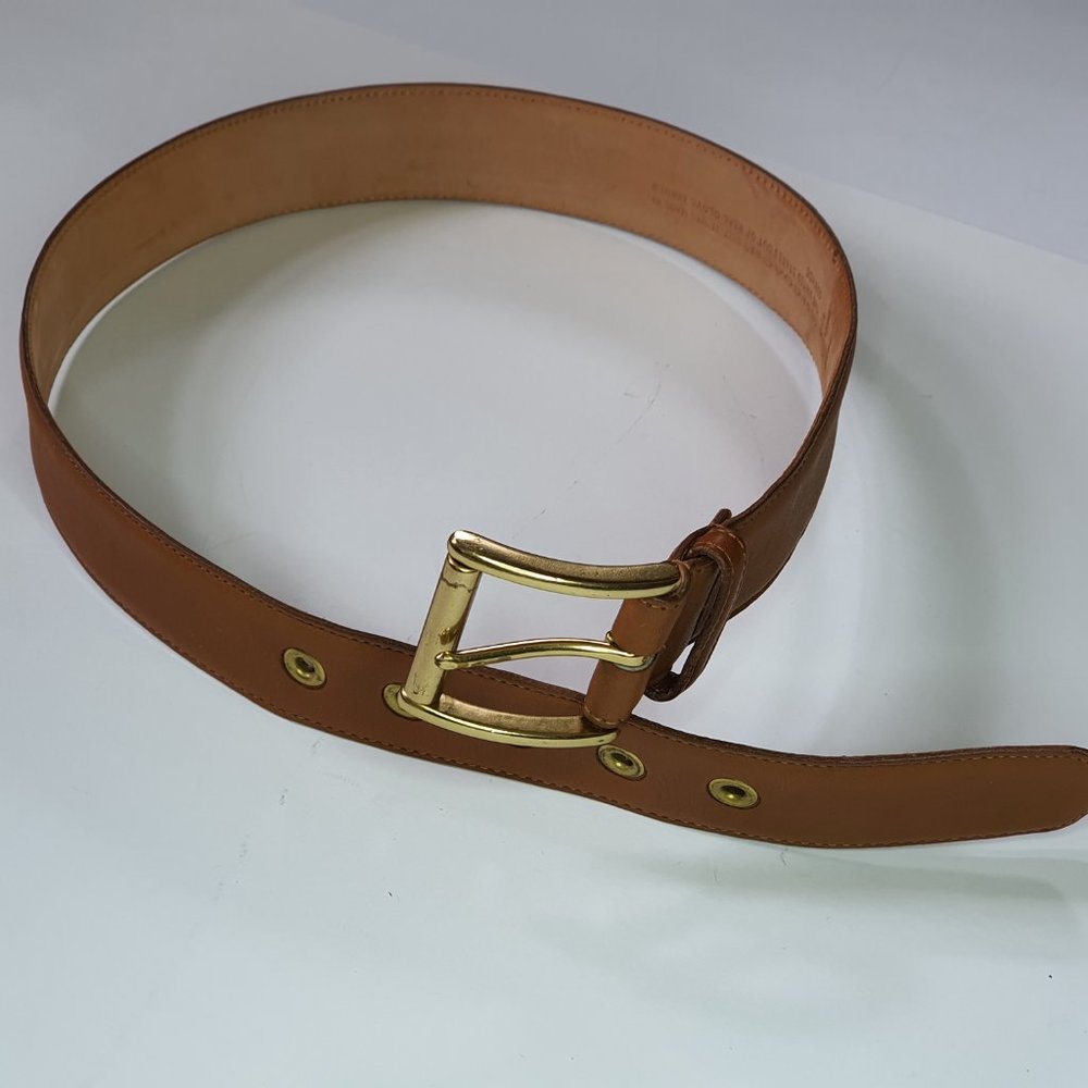 Coach Brown/Tan Leather Belt with Gold Buckle